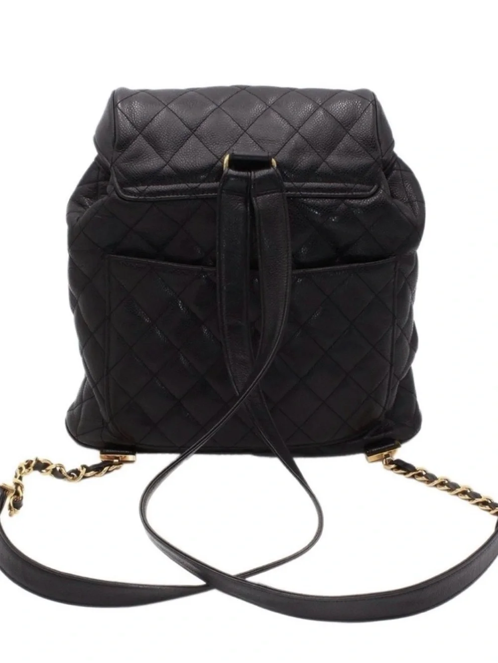 CHANEL Black Quilted Leather Backpack with Gold CC Accent
